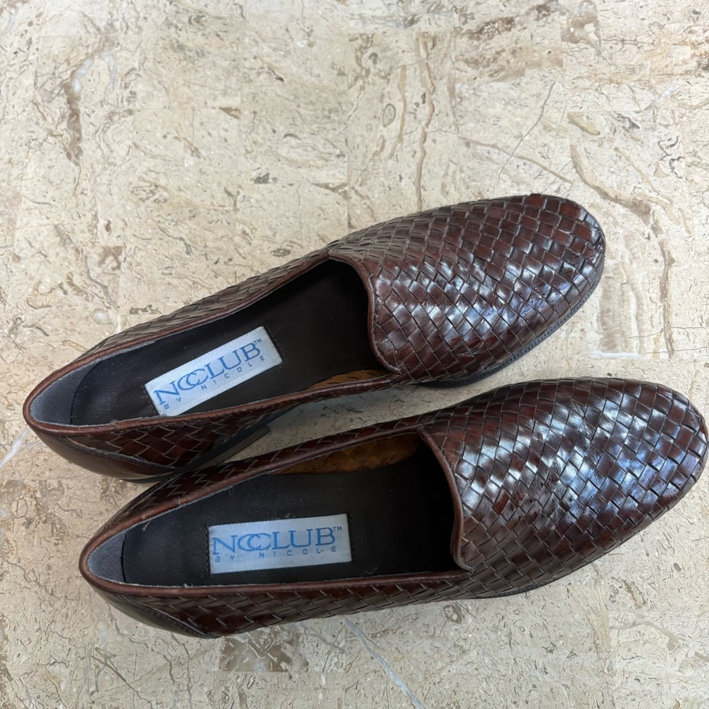 NC Club by Nicole Woven Loafer Brown Leather Slip On Brazil Low Heel Size 8 M